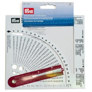 Prym knitting calculator and needle thickness gauge